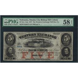 1857 $5 Western Exchange F&M Insurance Co. Obsolete Note PMG Choice About Unc. 5