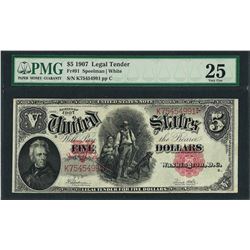 1907 $5 Woodchopper Legal Tender Note Fr.91 PMG Very Fine 25