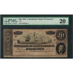 1864 $20 Confederate States of America Note T-67 PMG Very Fine 20