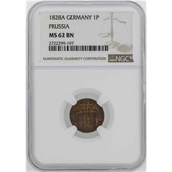 1828-A Germany-Prussia Friedrich Wilhelm II Pfenning Coin NGC MS62BN