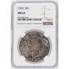 Image 1 : 1923 $1 Peace Silver Dollar Coin NGC MS63