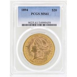 1894 $20 Liberty Head Double Eagle Gold Coin PCGS MS61