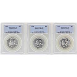 Lot of (3) 1956 Franklin Half Dollar Coins NGC MS63