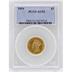 1854 $3 Indian Princess Head Gold Coin PCGS AU53