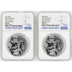 Lot of (2) 2018 Niue $2 Star Wars Stormtrooper Silver Coins NGC MS70 Early Relea