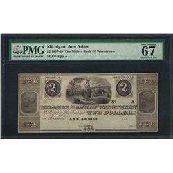 1837-39 $2 Millers Bank of Washtenaw Obsolete Note PMG Superb Gem Uncirculated 6