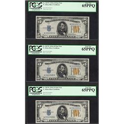 (3) Consecutive 1934A $5 Silver Certificate North Africa STAR Notes PCGS Gem New