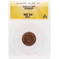 1913-A Germany 2 Pfennig Coin ANACS MS64RD