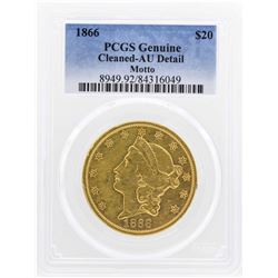 1866 $20 with Motto Liberty Head Double Eagle Gold Coin PCGS Genuine AU Detail