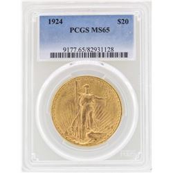 1924 $20 St. Gaudens Double Eagle Gold Coin PCGS MS65