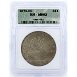 1872-CC $1 Seated Liberty Dollar Coin ICG MS62