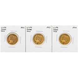 Lot of 1912-1914 $5 Indian Head Half Eagle Gold Coins