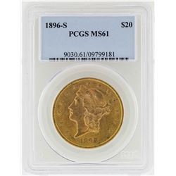 1896-S $20 Liberty Head Double Eagle Gold Coin PCGS MS61