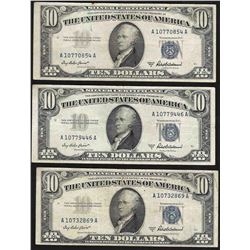 Lot of (3) 1953A $10 Silver Certificate Notes