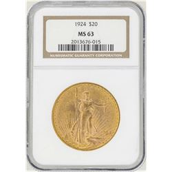 1924 $20 St. Gaudens Double Eagle Gold Coin NGC MS63