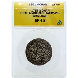 1753 Nepal Mohar Kingdom of Kathmandu Coin ANACS EF45