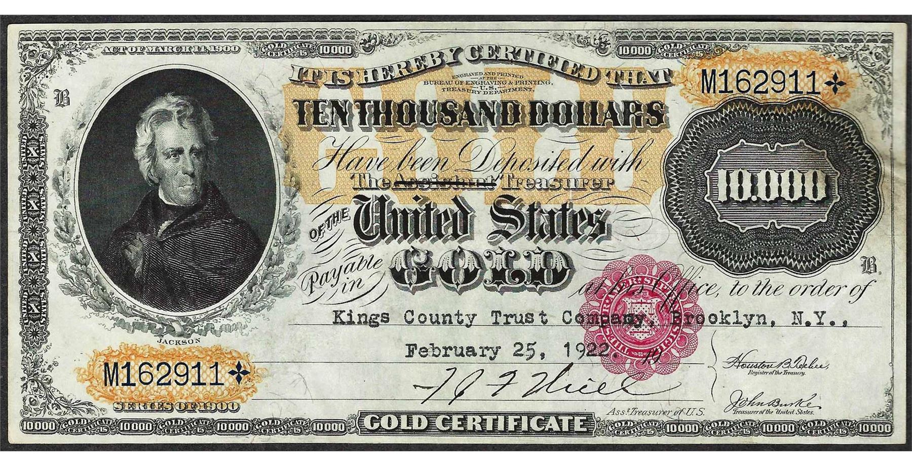 Notes 1900s 1900 $10,000 Gold Certificate Note
