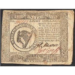 September 26, 1778 $8 Continental Currency Note
