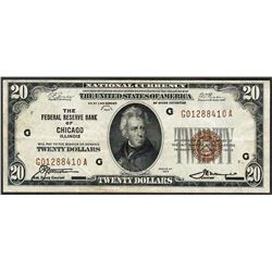 1929 $20 Federal Reserve Bank of Chicago Note