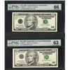 Image 1 : Lot of (2) 1999 $10 Federal Reserve Notes PMG Gem Unc. 66 & Choice Unc. 63