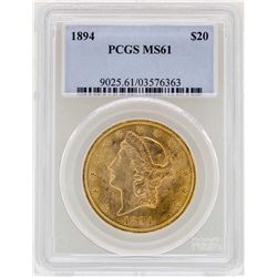 1894 $20 Liberty Head Double Eagle Gold Coin PCGS MS61