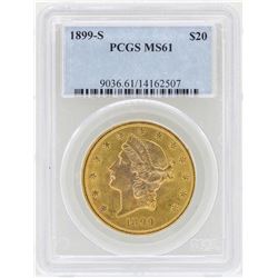 1899-S $20 Liberty Head Double Eagle Gold Coin PCGS MS61