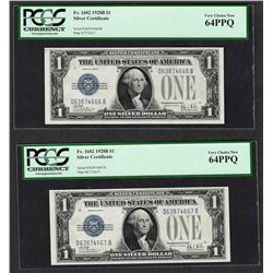 (2) Consecutive 1928B $1 Funnyback Silver Certificate Notes PCGS Very Choice New