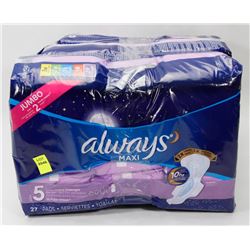 3 BAGS OF ALWAYS MAXI PADS 27 FLEXI WINGS PADS