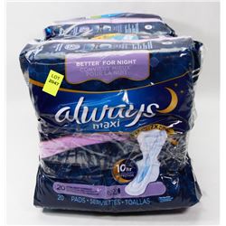 4 BAGS OF ALWAYS MAXI 20 PAD PACKS EXTRA HEAVY