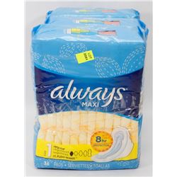3 BAGS OF ALWAYS MAXI SIZE 1 REGULAR 36 PADS