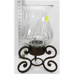 WROUGHT IRON BASE HURRICANE CANDLE HOLDER
