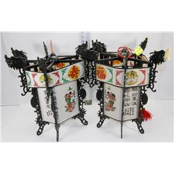 PAIR OF MATCHING ASIAN THEME HANGING LIGHT