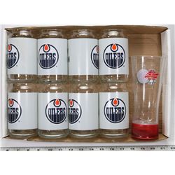 FLAT OF 8 EDMONTON OILERS GLASSES & ( COLLECTABLE