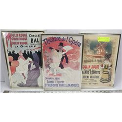 LOT OF THREE FRAMED FRENCH THEATRE STYLE PICTURES