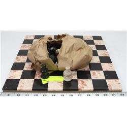 STONE CHESS BOARD WITH CHESS PIECES
