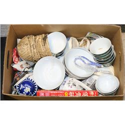LARGE ESTATE BOX FULL OF ASIAN THEMED DISHES