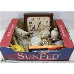 FLAT OF ASSORTED HOME DECOR, MISC ITEMS.