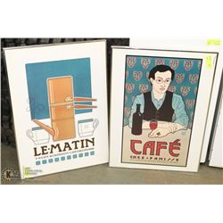 PAIR OF FRAMED CAFE PICTURES ON WITH MINOR CRACK