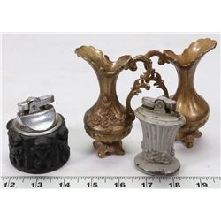 LOT OF VINTAGE LIGHTERS AND MINI VASES