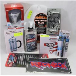 LARGE BOX OF NEW ITEMS INCLUDING LED PEN LIGHT,