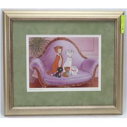 FORMAL FELINE FAMILY FRAMED AND MATTED DISNEY