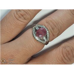 SILVER RUBY RING SIZE 5.75 WITH STONES