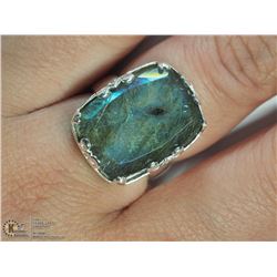 SILVER LARGE LABRADORITE RING SIZE 6.75