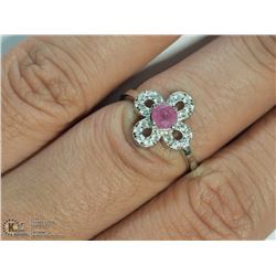 SILVER RUBY FLOWER SHAPED RING SIZE 6