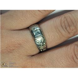 SILVER GENUINE STONE RING SIZE 8