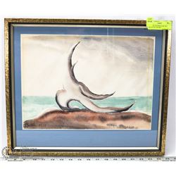 ORIGINAL WATERCOLOR "SUN BEACH" BY N.SUSKE