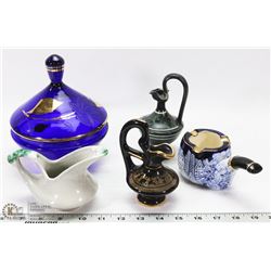 VINTAGE BLUE CANDY DISH + MISC COLLECTABLES