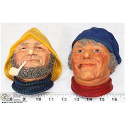 2 1984 FISHERMEN CHALKWARE HEADS