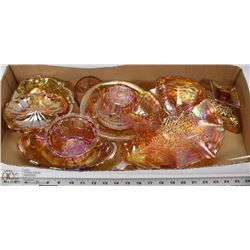 LOT OF 10 CARNIVAL + VINTAGE COLORED GLASS ITEMS