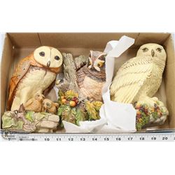 3 OWLS CHALKWARE FIGURINES ( 1980s)